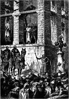 Gravure de l'exécution d'Enguerrand de Marigny en 1315.
